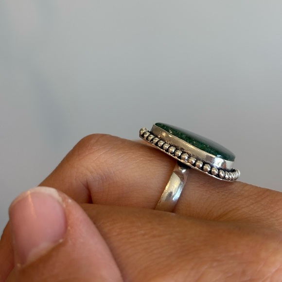 Natural Green Jade 925 Sterling Silver Ring size 6 Adjustable Jewelry - Picture 9 of 9
